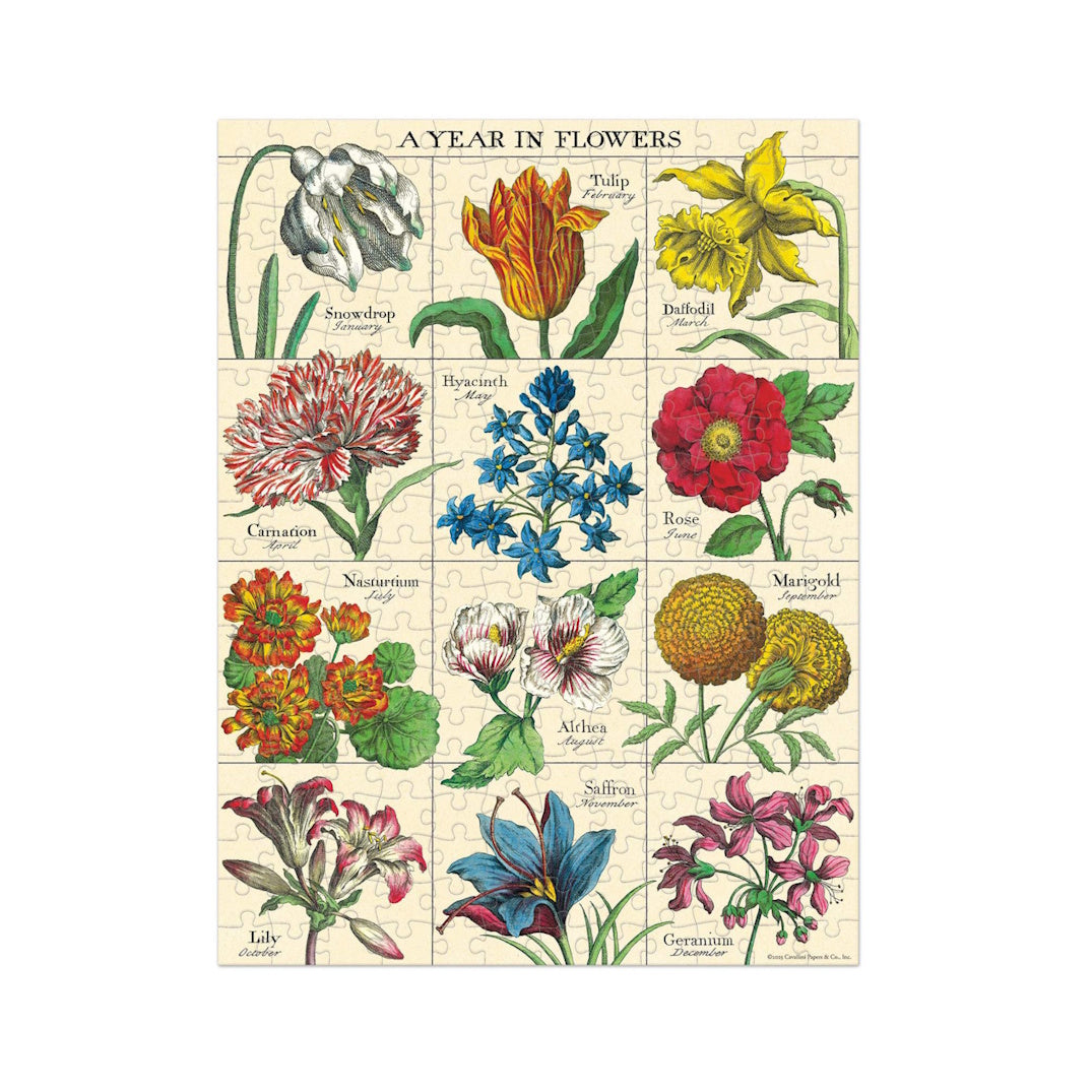 Cavallini 240 Piece Mini Jigsaw Puzzle - A Year in Flowers