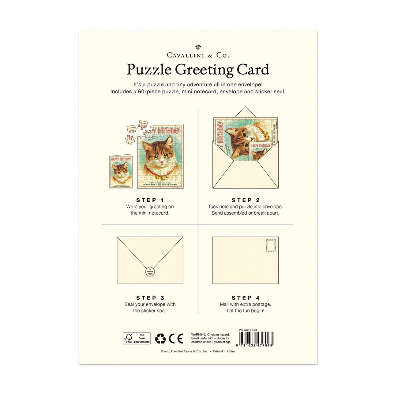 Cavallini Greeting Card Puzzle - Happy Birthday Cat