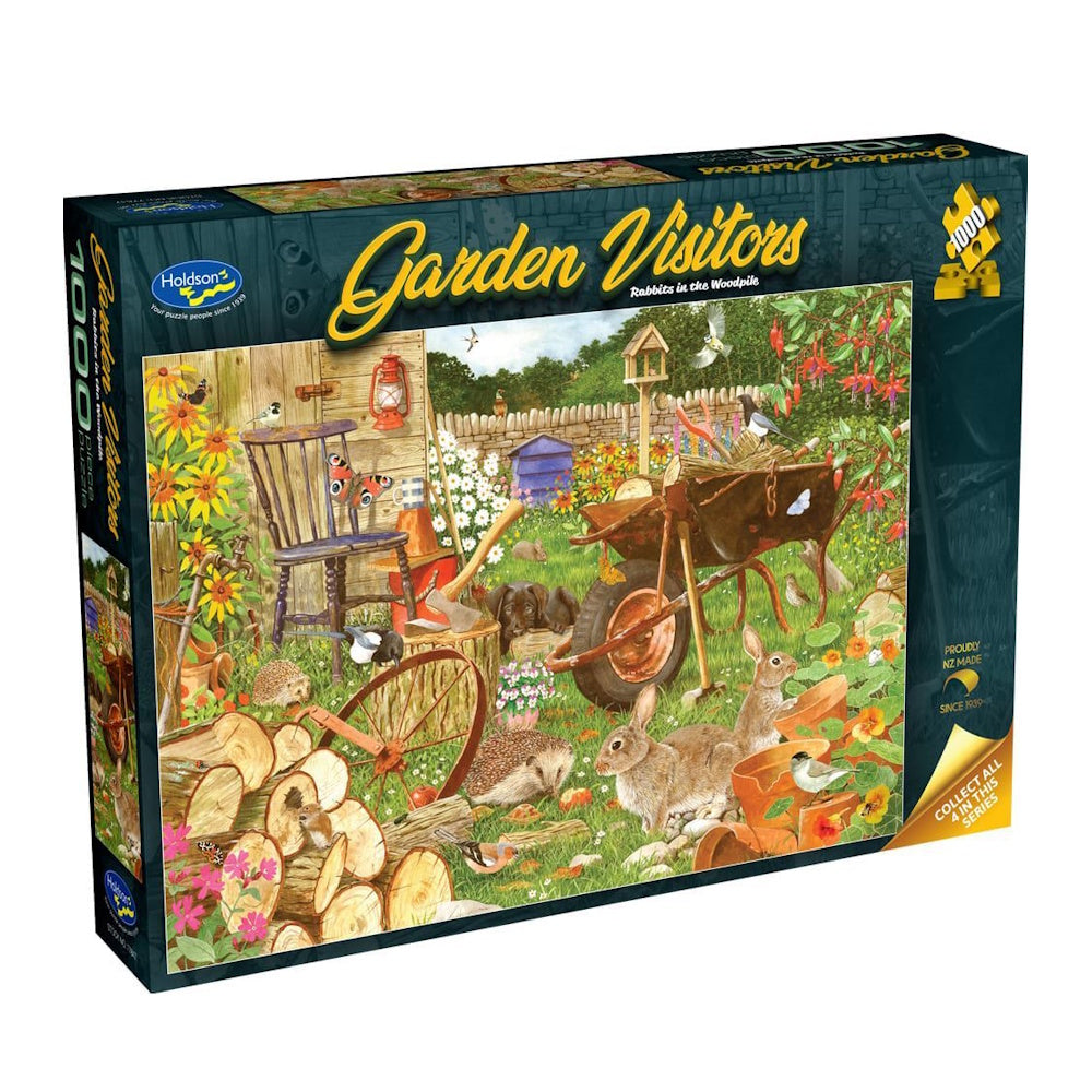 Holdson Garden Visitors 1000 Piece Puzzle - Rabbits in the Woodpile