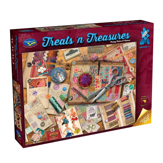 Holdson Treats 'n Treasures 1000 Piece Puzzle - Vintage Fabric & Notions