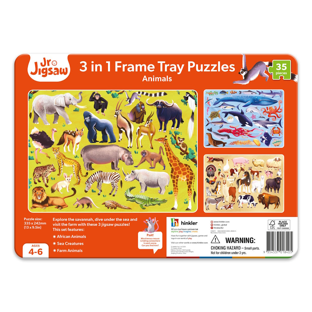 Jr Jigsaw 3 in 1 Frame Tray Puzzles - Animals