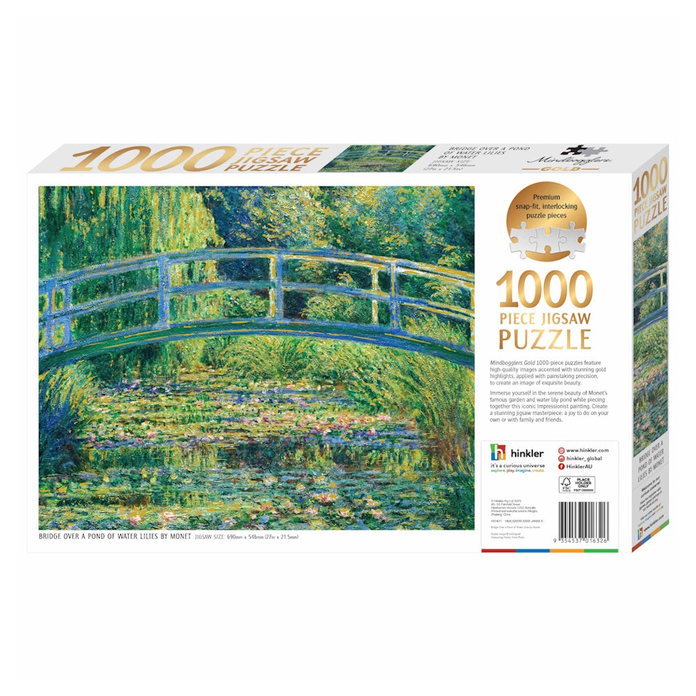 Mindbogglers Gold 1000 Piece Puzzle - Bridge Over a Pond of Water Lilies
