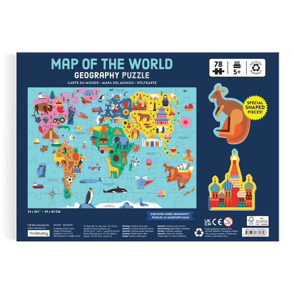 Mudpuppy Map of the World 78 Piece Geography Puzzle