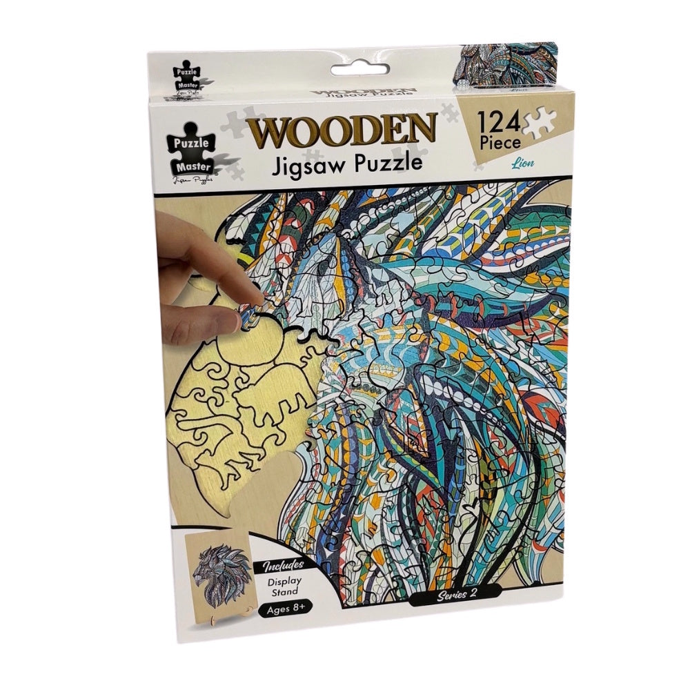 Puzzle Master 124 Piece Wooden Puzzle with Display Stand - Lion