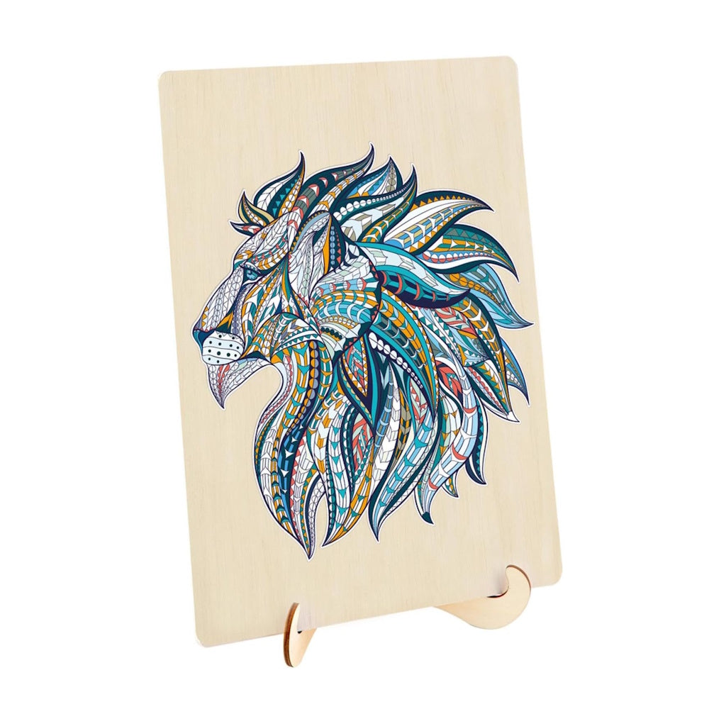 Puzzle Master 124 Piece Wooden Puzzle with Display Stand - Lion