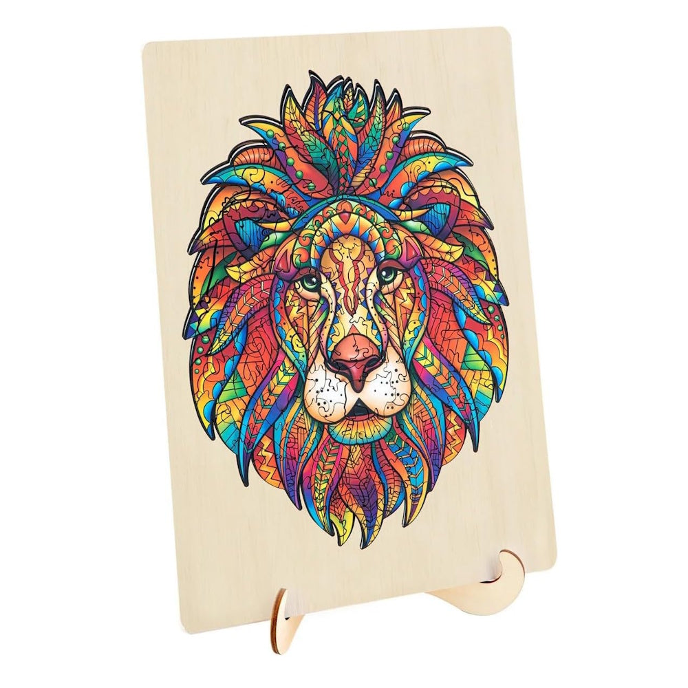 Puzzle Master 145 Piece Wooden Puzzle with Display Stand - Rainbow Lion