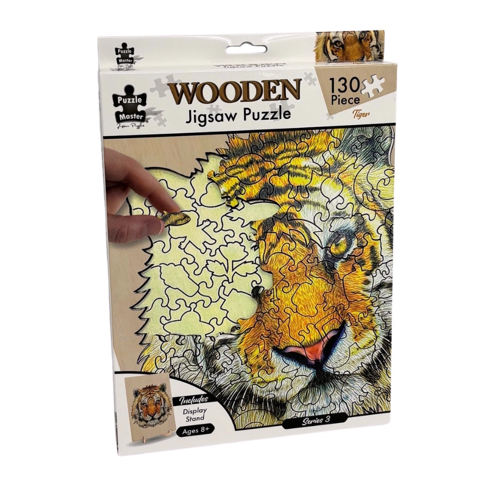 Puzzle Master 130 Piece Wooden Puzzle with Display Stand - Tiger