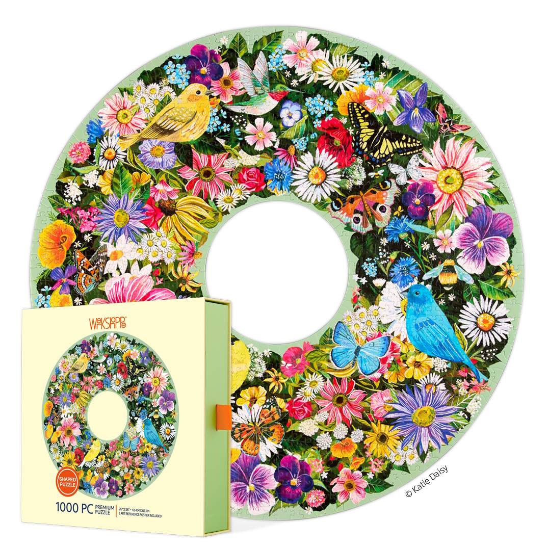 WerkShoppe 1000 Piece Round Puzzle - Spring Floral Wreath