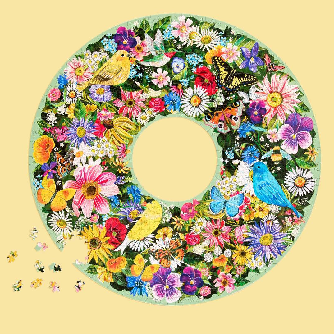 WerkShoppe 1000 Piece Round Puzzle - Spring Floral Wreath