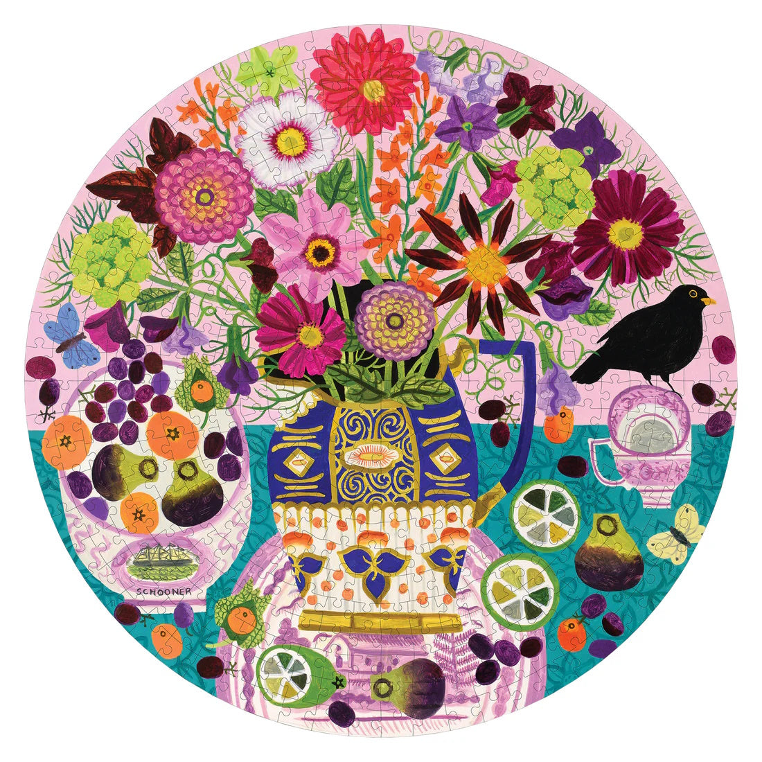 eeBoo 500 Piece Round Puzzle - Fruits & Flowers Still Life