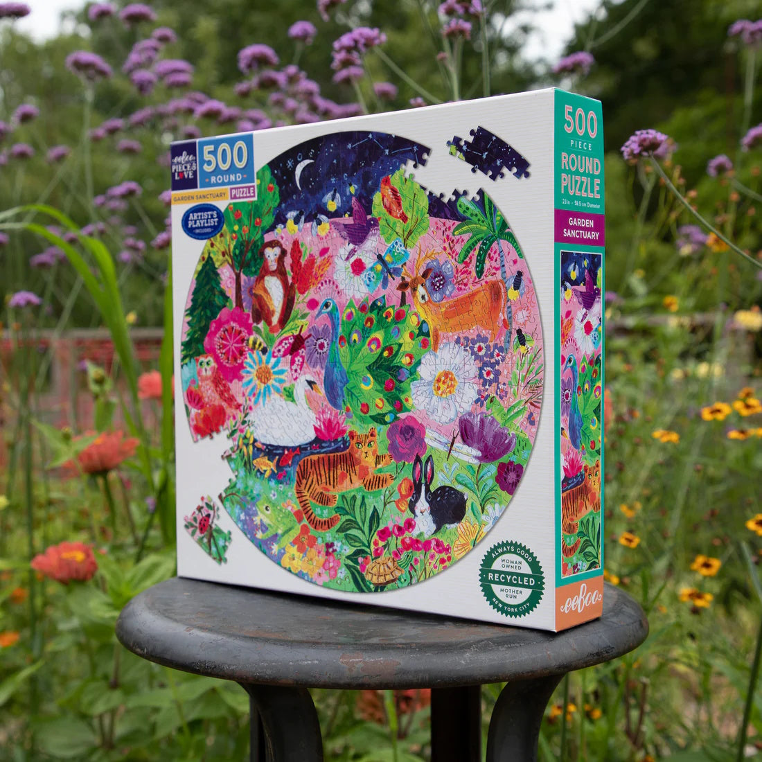 eeBoo Garden Sanctuary 500 Piece Round Puzzle