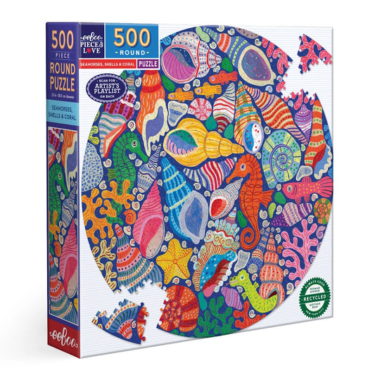 eeBoo 500 Piece Round Puzzle - Seahorses, Shells & Coral