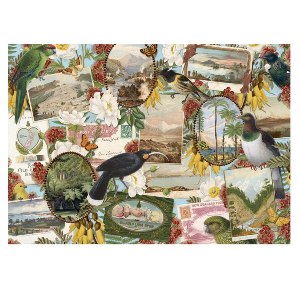 NZ Native Birds & Postcards 1000 Piece Jigsaw Puzzle
