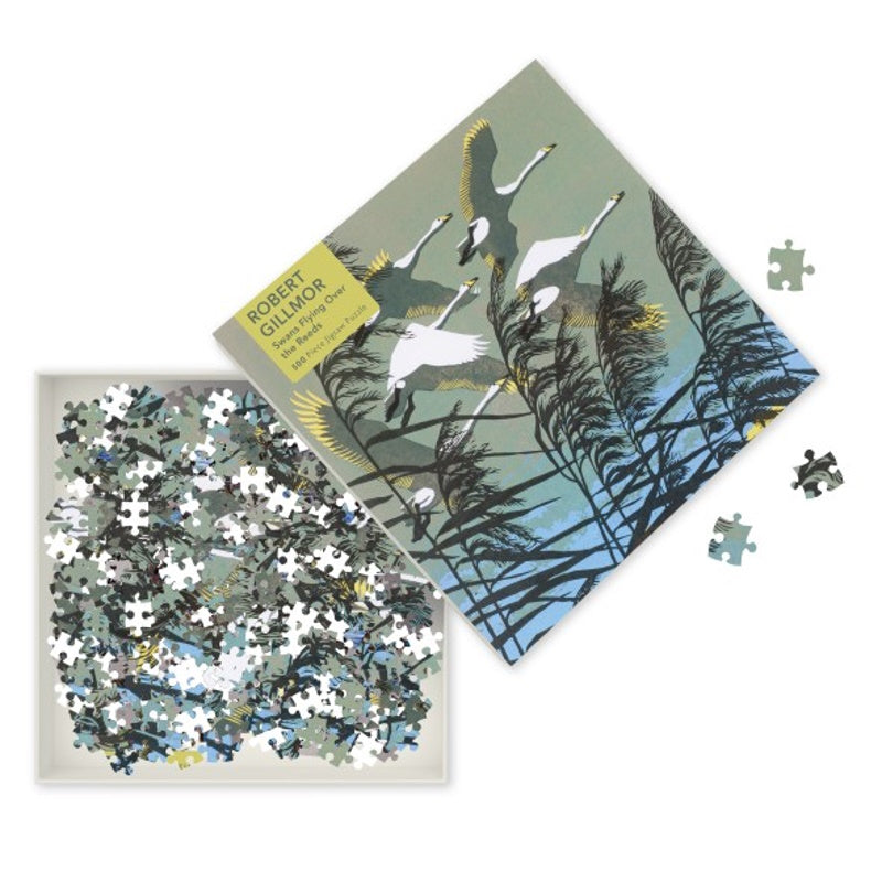 Robert Gillmor: Swans Flying over the Reeds 500 Piece Puzzle