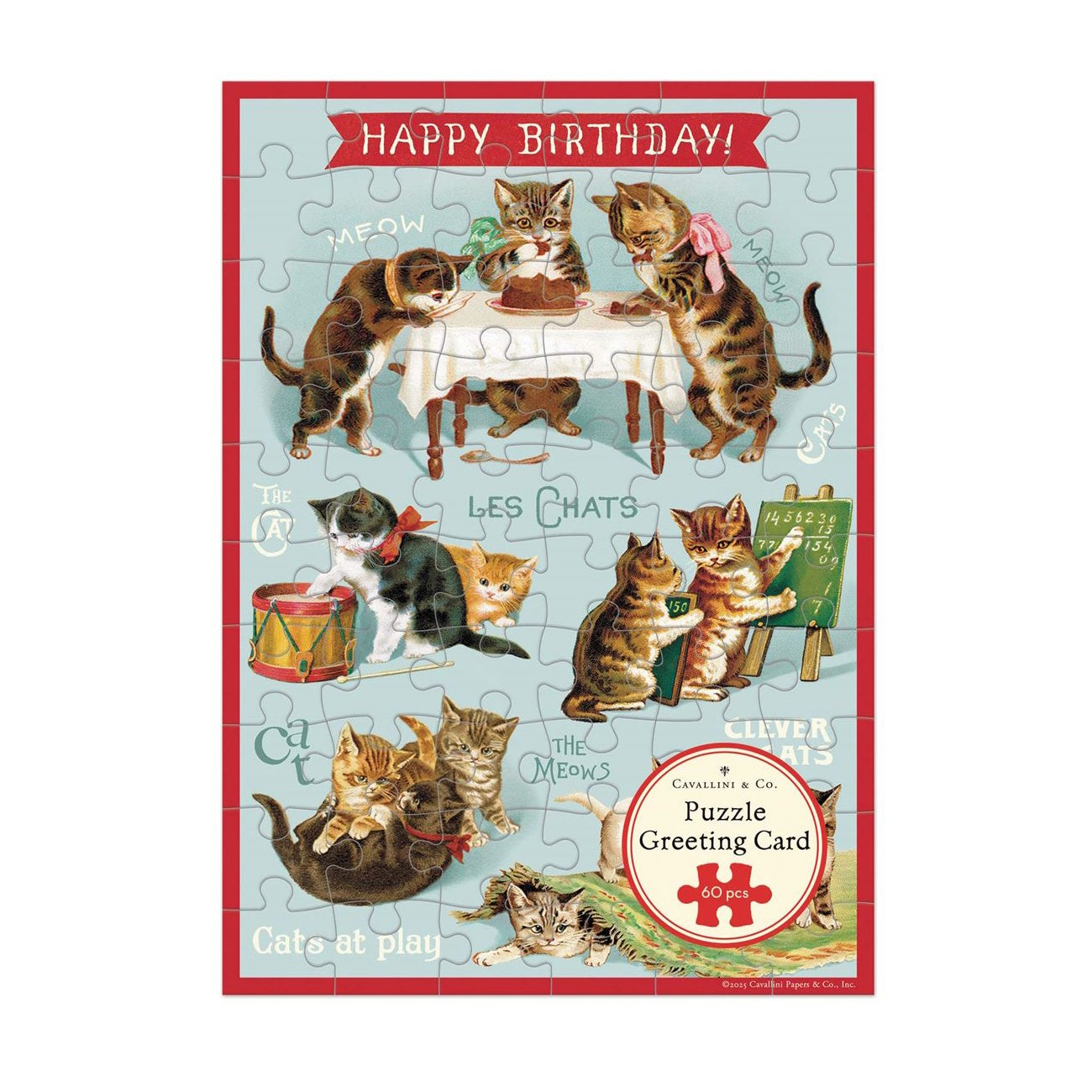 Cavallini Greeting Card Puzzle - Happy Birthday Cat's Play