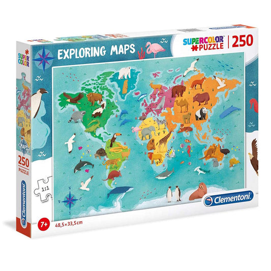 Clementoni 250 Piece Puzzle Exploring Maps - Animals (Damaged Box)
