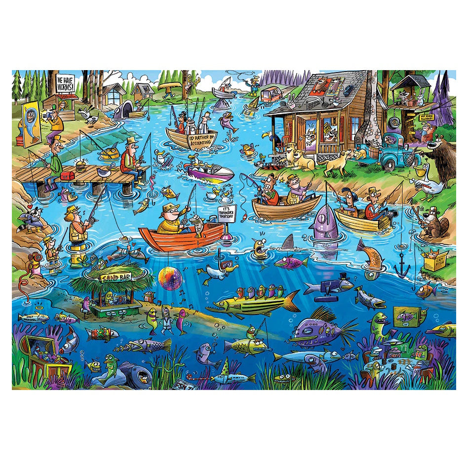 Cobble Hill 1000 Piece Puzzle - DoodleTown: Gone Fishing