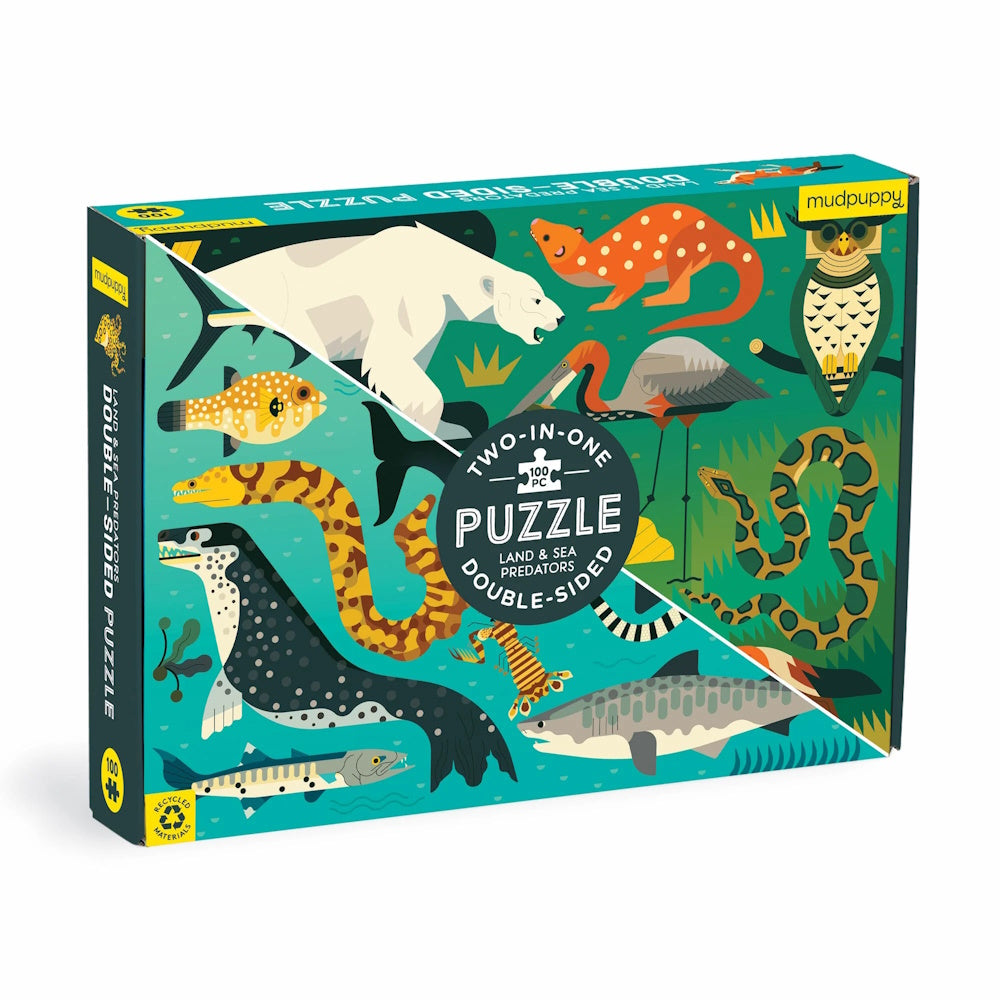 Mudpuppy 100 Piece Double-Sided Puzzle - Land & Sea Predators