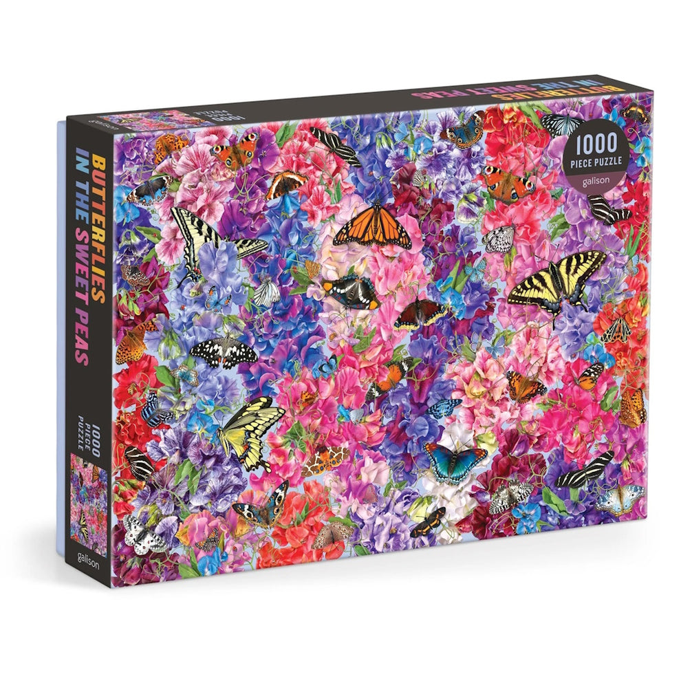 Galison 1000 Piece Jigsaw Puzzle Butterflies in the Sweet Peas