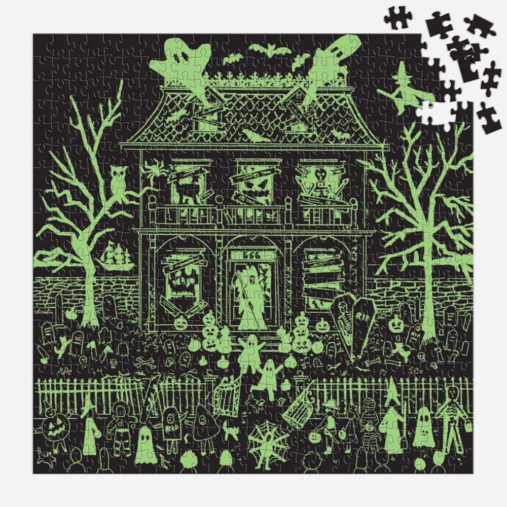 Galison 500 Piece Puzzle - Michael Storrings Glow in the Dark Haunted House
