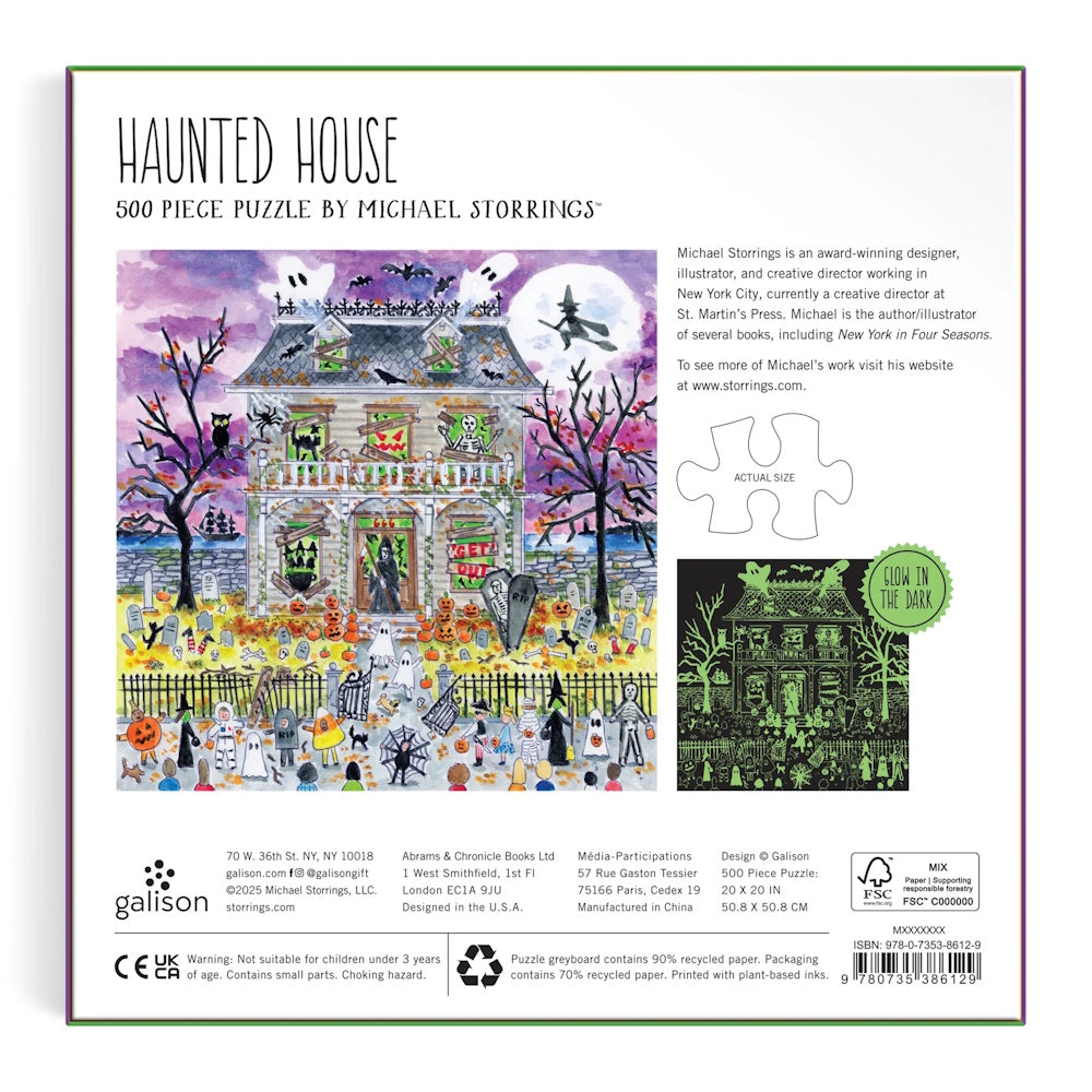 Galison 500 Piece Puzzle - Michael Storrings Glow in the Dark Haunted House