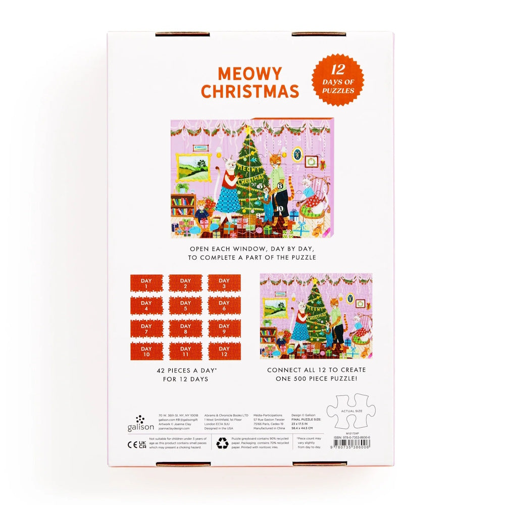 Galison Meowy Christmas 12 Days of Puzzles 500 Piece Countdown