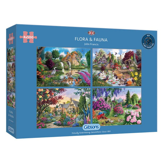 Gibsons 4 x 500 Piece Jigsaw Puzzles - Flora & Fauna