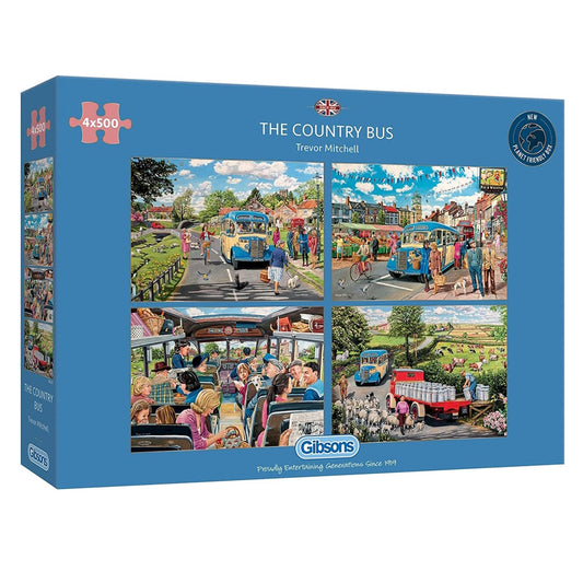 Gibsons 4 x 500 Piece Jigsaw Puzzles - The Country Bus
