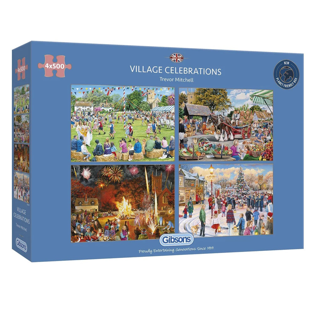 Gibsons 4 x 500 Piece Jigsaw Puzzles - Village Celebrations