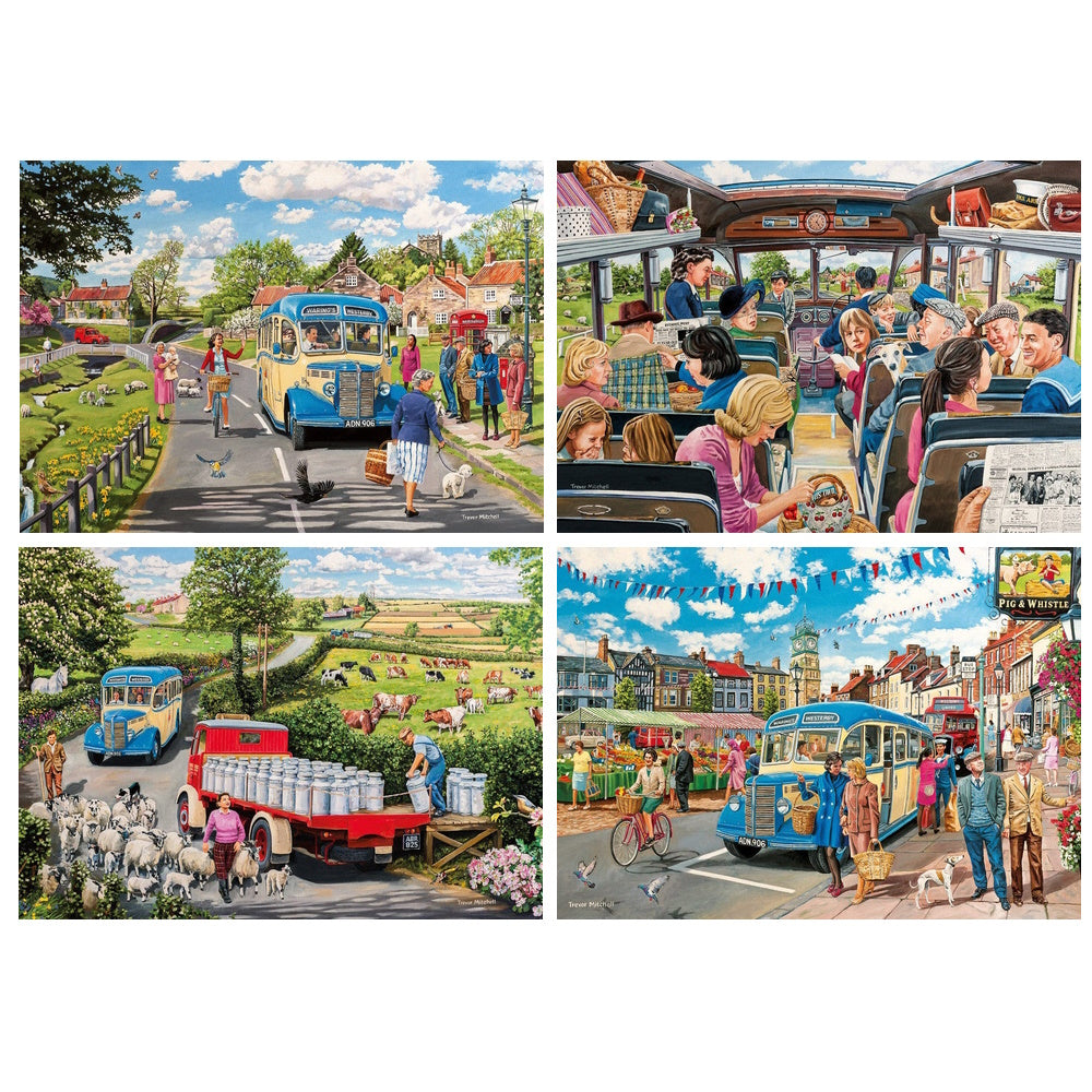 Gibsons 4 x 500 Piece Jigsaw Puzzles - The Country Bus