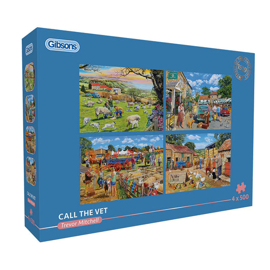 Gibsons 4 x 500 Piece Jigsaw Puzzles - Call the Vet (Damaged Box)