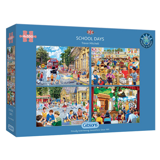 Gibsons 4 x 500 Piece Jigsaw Puzzles - School Days (Damaged Box)