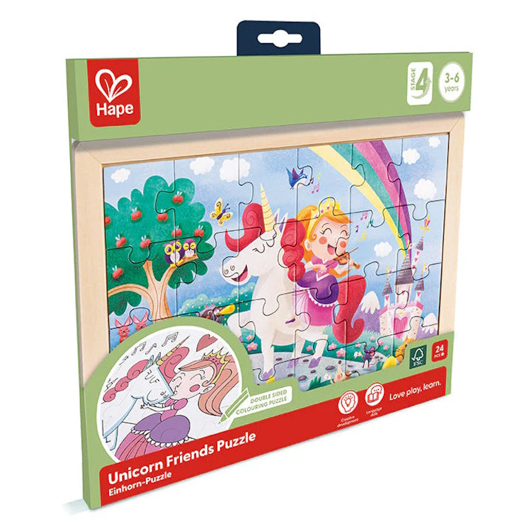 Hape Double Sided Colour Puzzle 24 Piece Unicorn & Friends