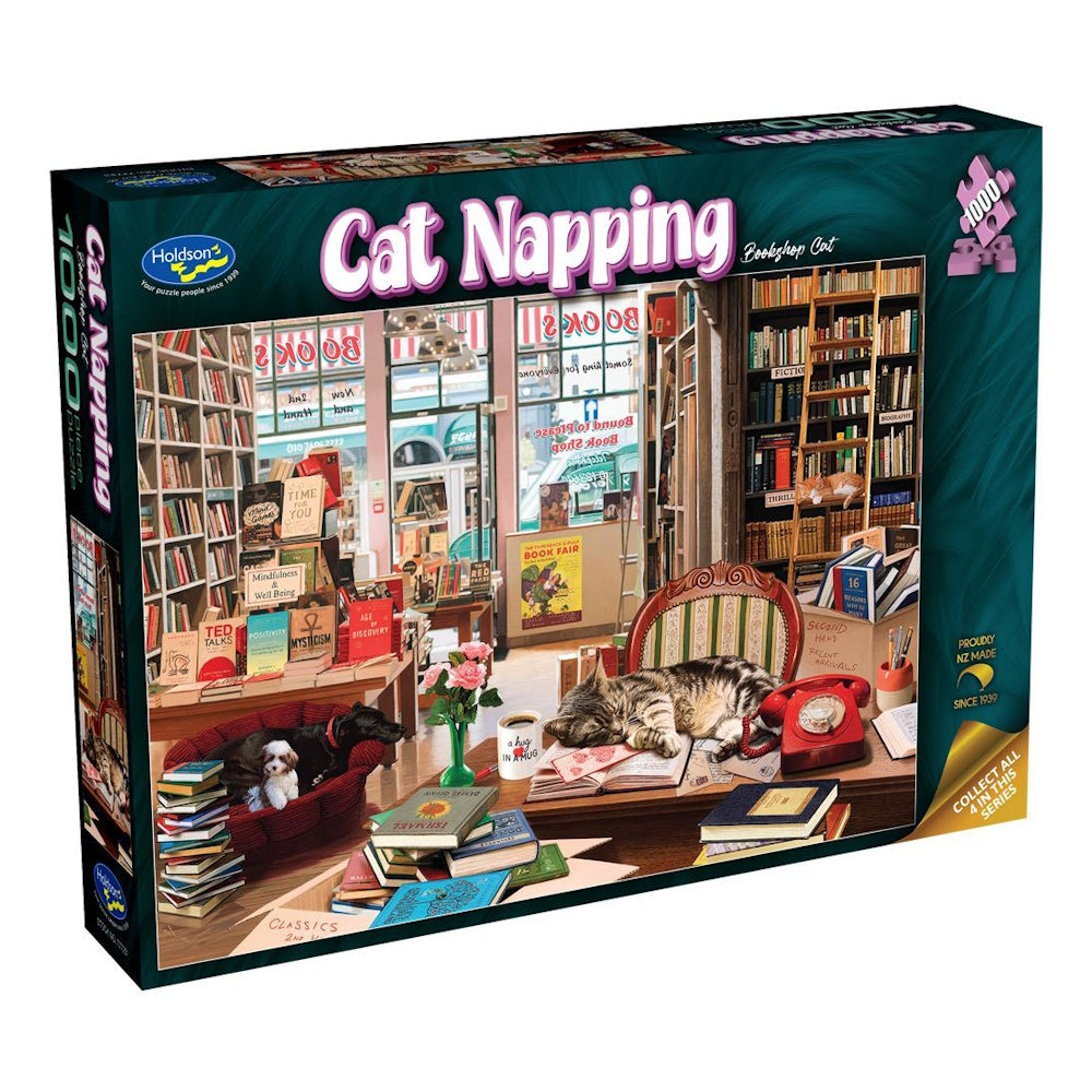 Holdson Cat Napping 1000 Piece Puzzle - Bookshop Cat