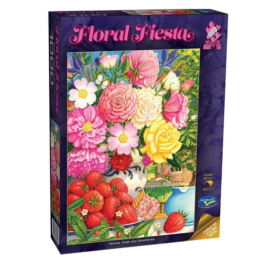 Holdson Floral Fiesta 1000 Piece Puzzle - Peonies, Roses & Strawberries