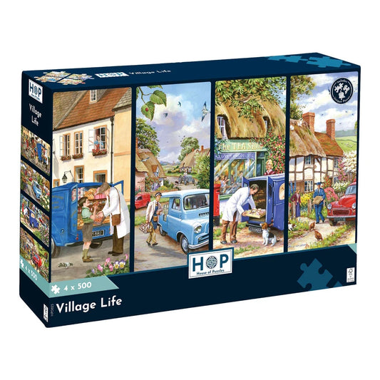 House of Puzzles 4 x 500 Piece Puzzles - Village Life