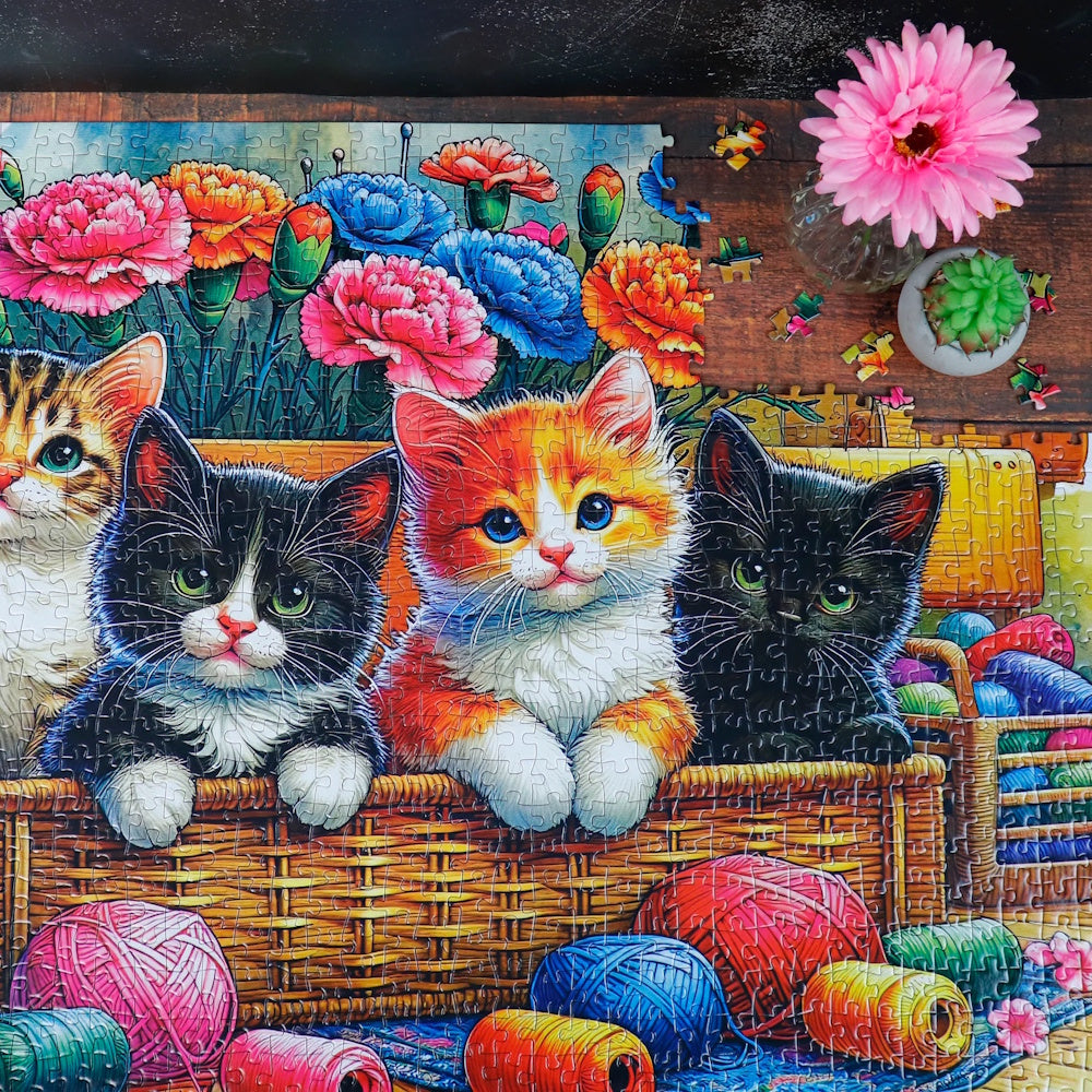 JaCaRou 1000 Piece Puzzle - Playful Basket Quartet