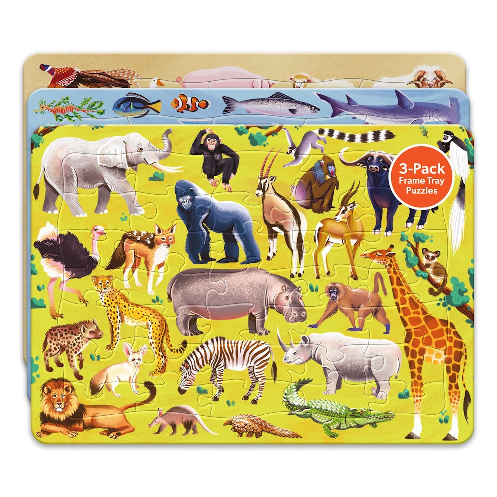 Jr Jigsaw 3 in 1 Frame Tray Puzzles - Animals
