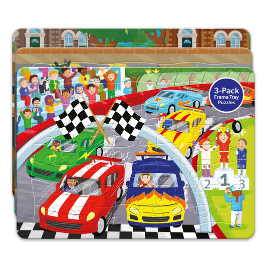 Jr Jigsaw 3 in 1 Frame Tray Puzzles - Vehicles