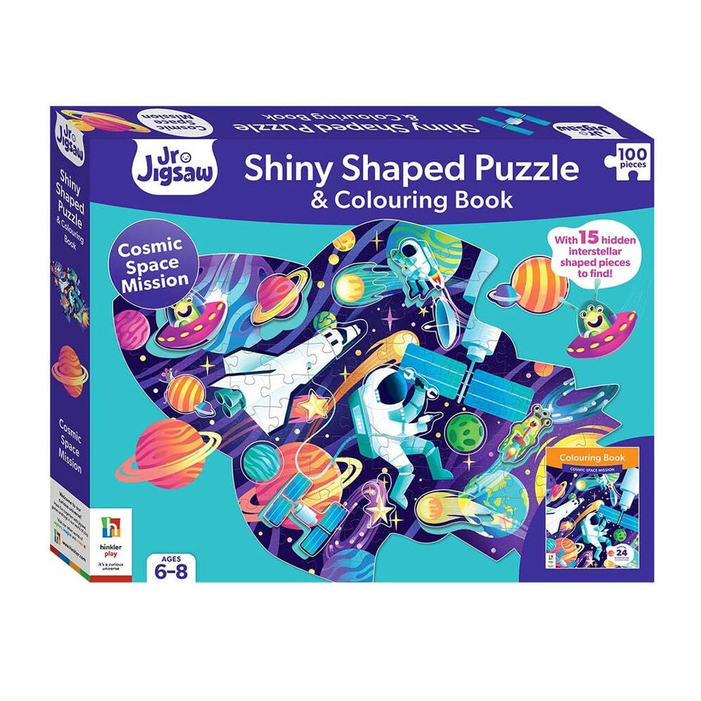 Jr Jigsaw 100 Piece Shiny Shaped Puzzle & Colouring Book - Cosmic Mission