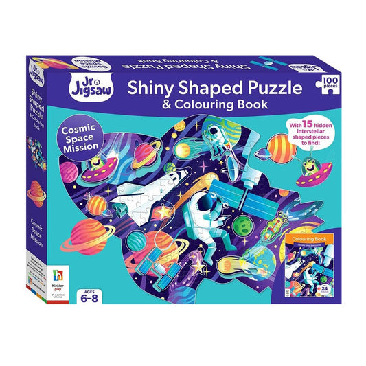 Jr Jigsaw 100 Piece Shiny Shaped Puzzle & Colouring Book - Cosmic Mission
