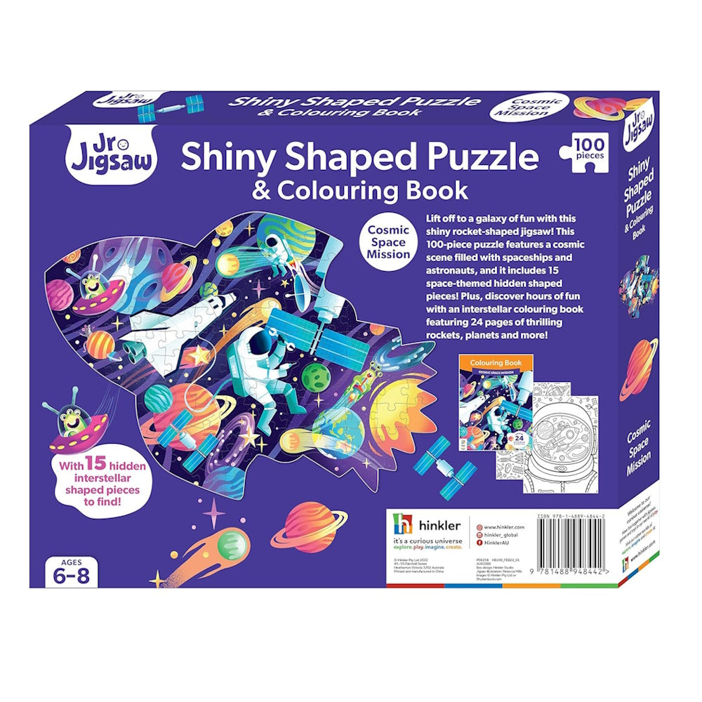Jr Jigsaw 100 Piece Shiny Shaped Puzzle & Colouring Book - Cosmic Mission