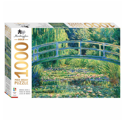Mindbogglers Gold 1000 Piece Puzzle - Bridge Over a Pond of Water Lilies