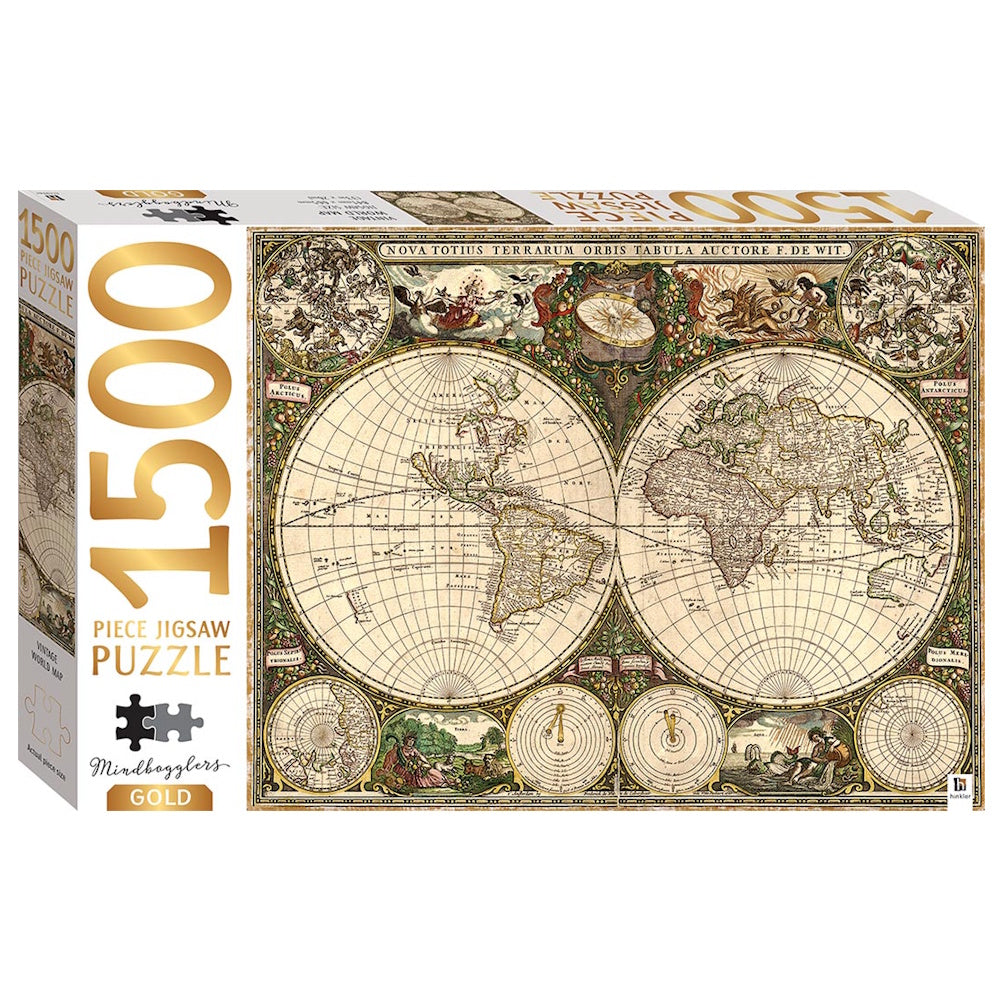Mindbogglers Gold 1500 Piece Puzzle - Vintage World Map
