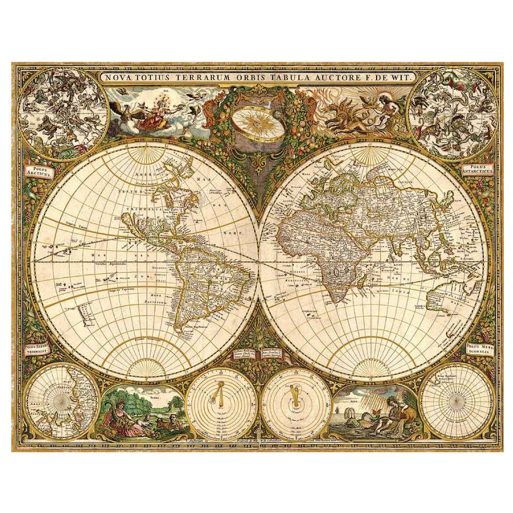 Mindbogglers Gold 1500 Piece Puzzle - Vintage World Map