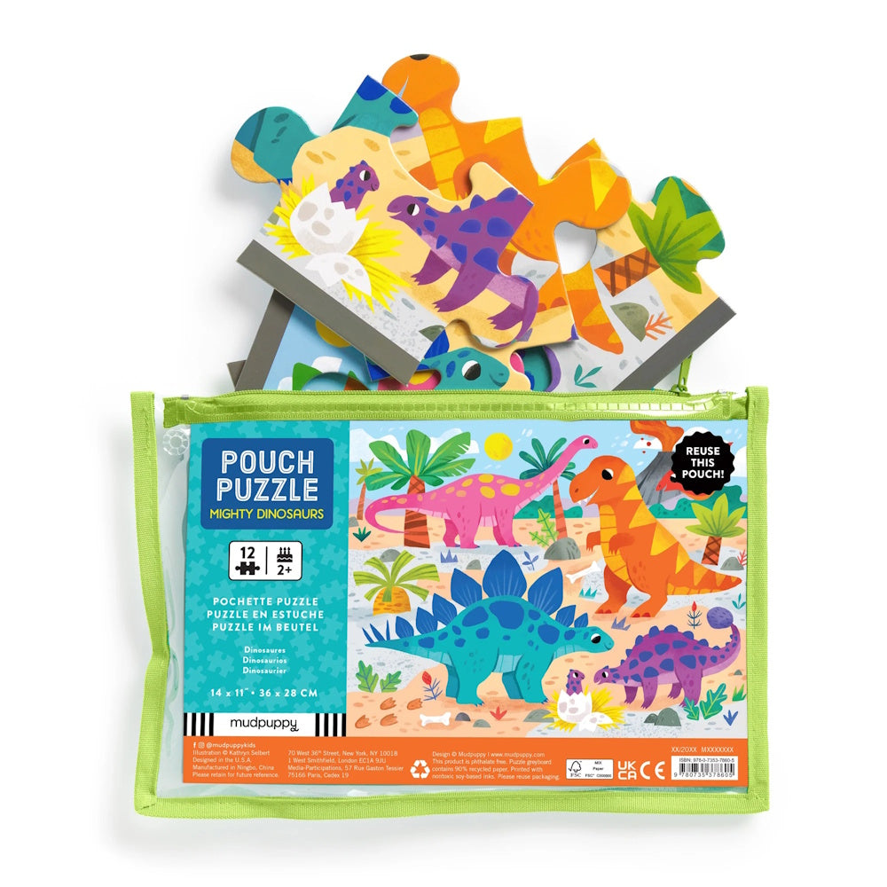 Mudpuppy 12 Piece Pouch Puzzle - Mighty Dinosaurs