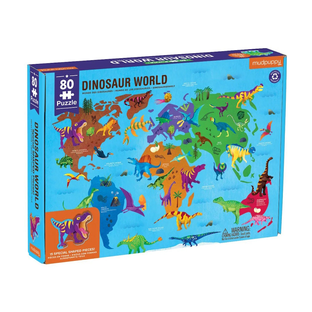 Mudpuppy Dinosaur World - 80 Piece Geography Puzzle