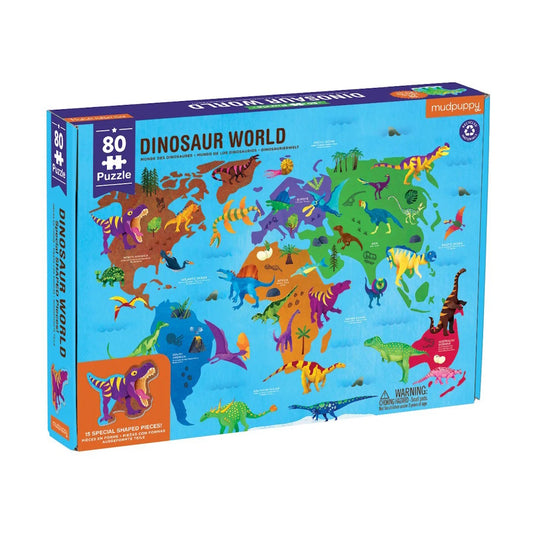 Mudpuppy Dinosaur World - 80 Piece Geography Puzzle