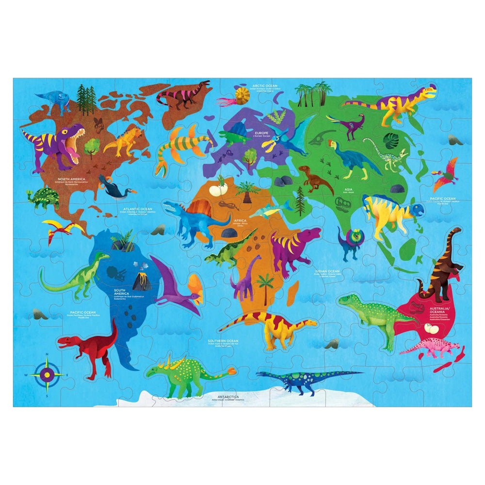Mudpuppy Dinosaur World - 80 Piece Geography Puzzle