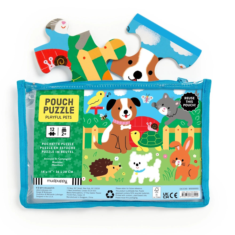 Mudpuppy 12 Piece Pouch Puzzle - Playful Pets